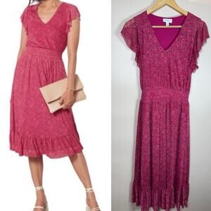 Evereve Fuchsia Flutter Sleeve Midi Dress